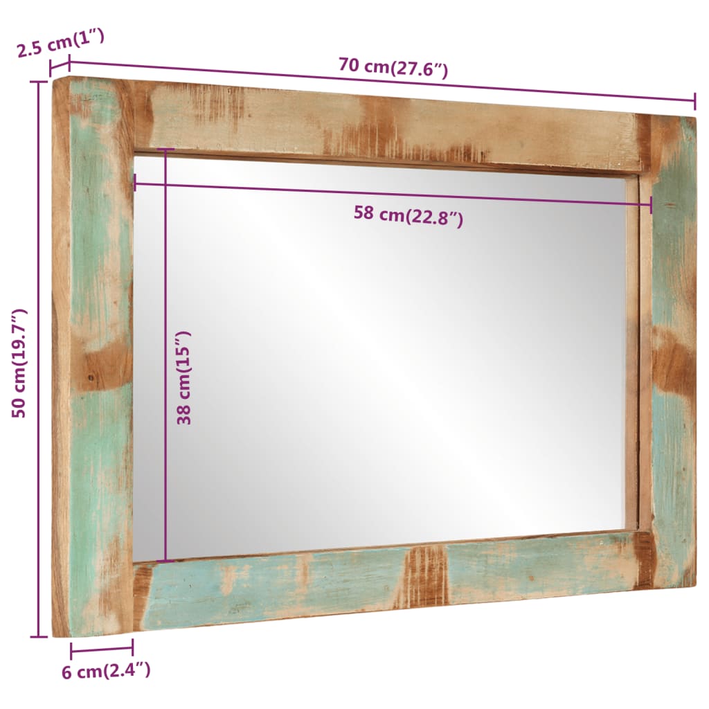 vidaXL Speil 70x50 cm gjenvunnet heltre og glass