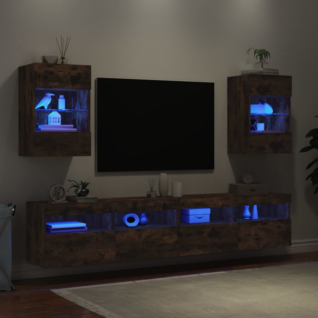 vidaXL TV-benker med LED-lys 2 stk røkt eik 40x30x60,5 cm