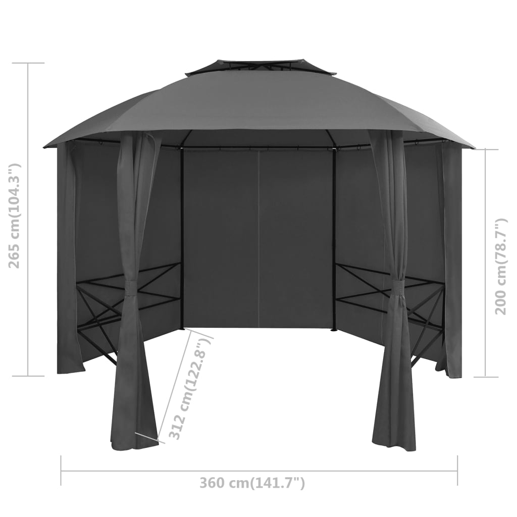vidaXL Hagepaviljong med gardiner heksagonal 360x265 cm