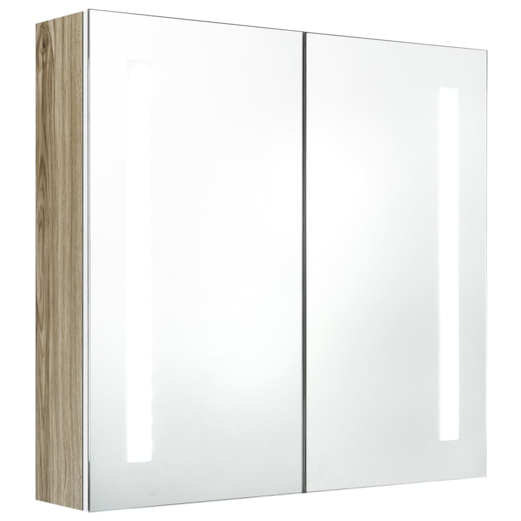 vidaXL LED-speilskap til bad hvit og eik 62x14x60 cm