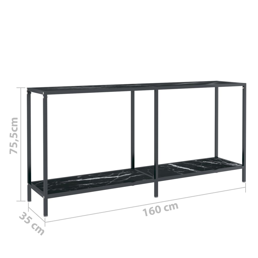 vidaXL Konsollbord svart 160x35x75,5 cm herdet glass