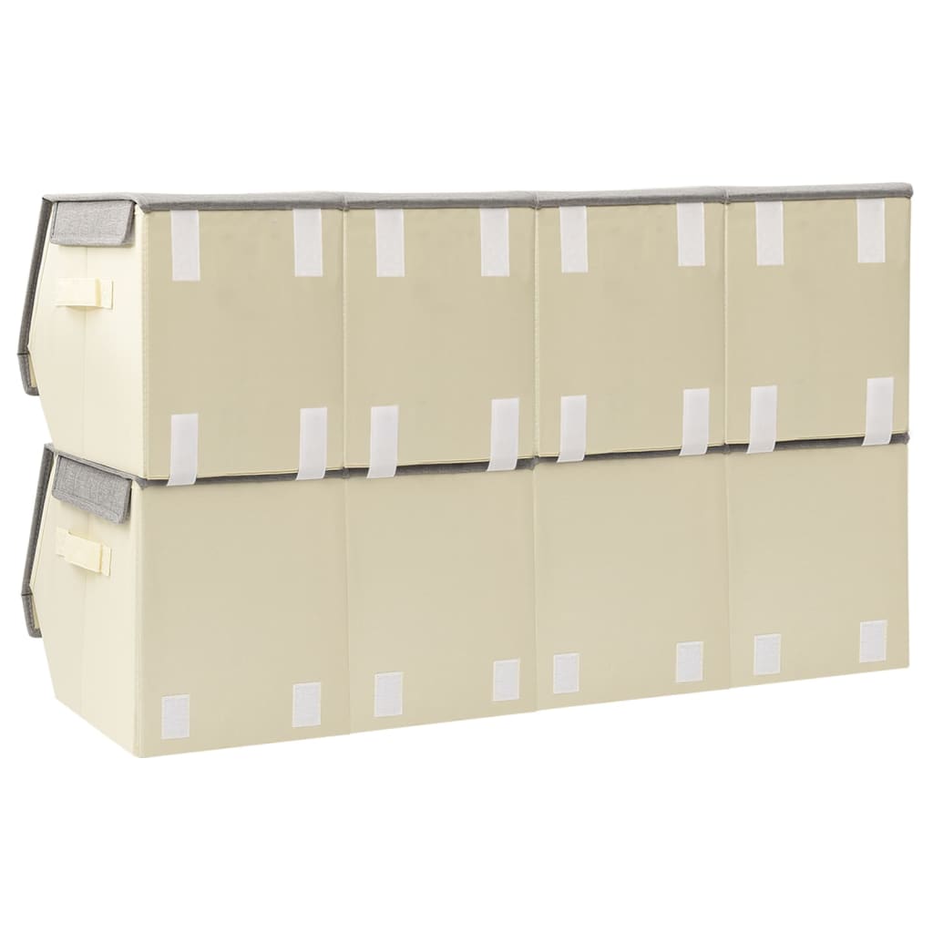 vidaXL Stablebare oppbevaringsbokser med lokk 8 stk stoff grå kremhvit