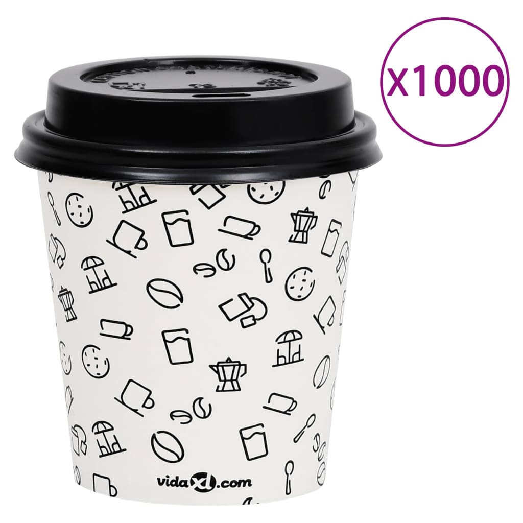 vidaXL Kaffepapirkopper med lokk 200 ml 1000 stk hvit og svart