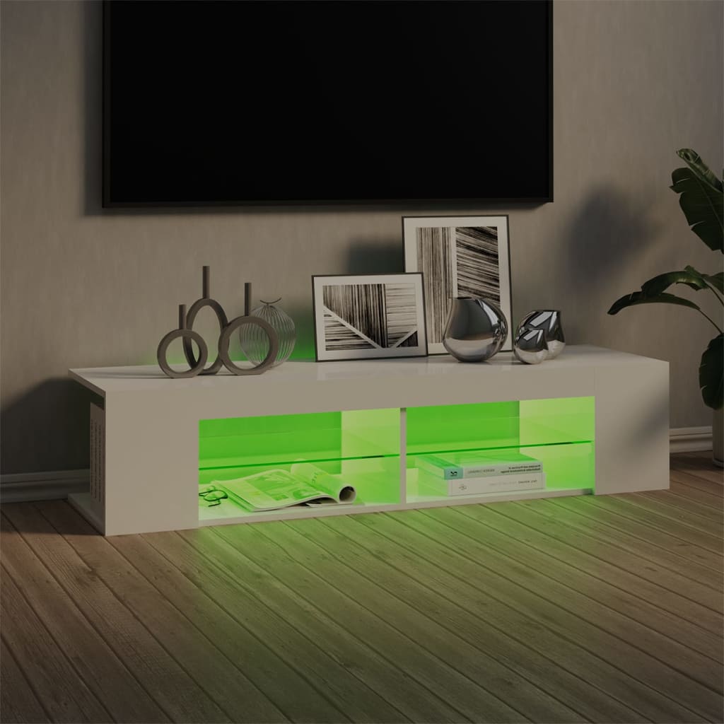 vidaXL TV-benk med LED-lys høyglans hvit 135x39x30 cm