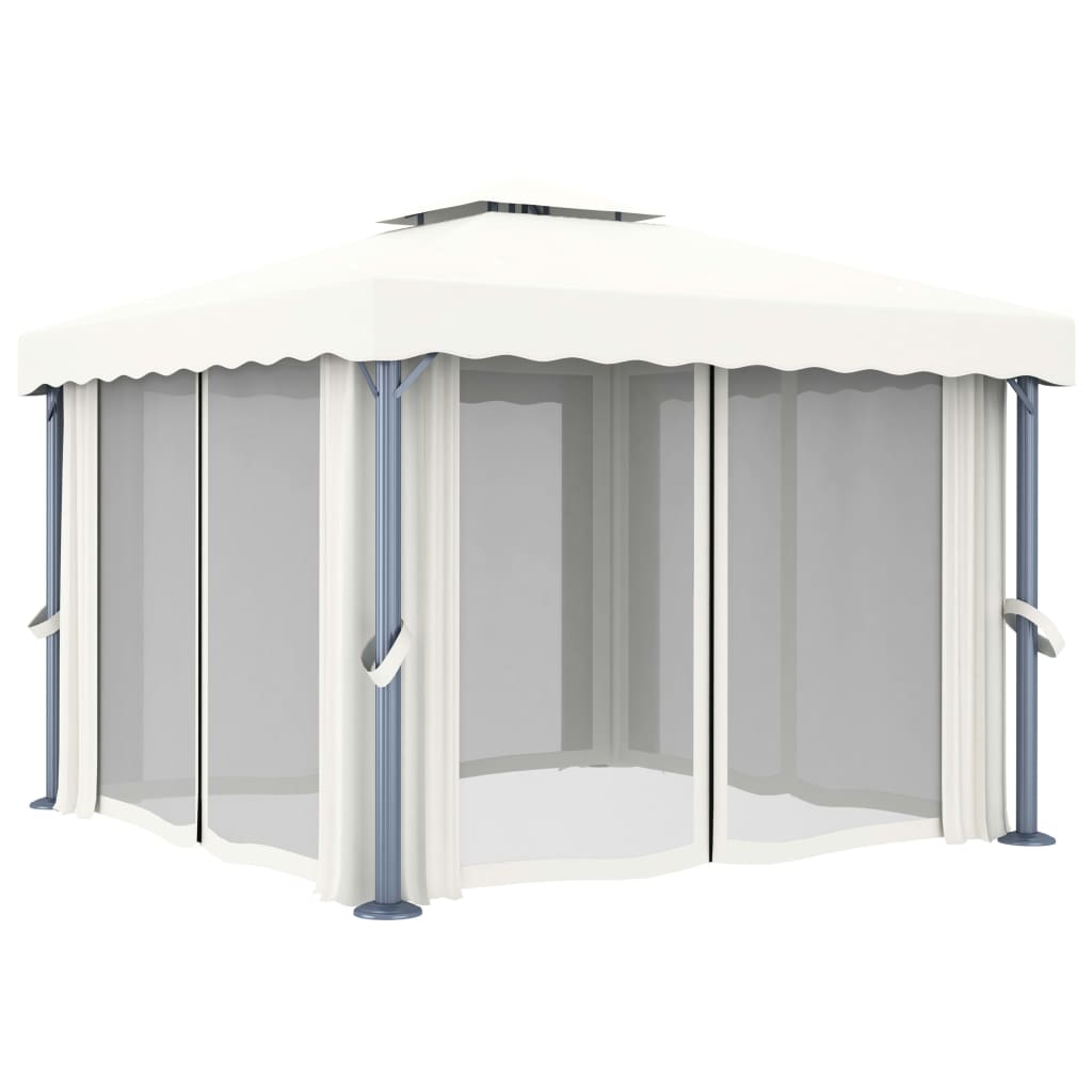 vidaXL Paviljong med gardin og LED-strenglys 3x3 m kremhvit