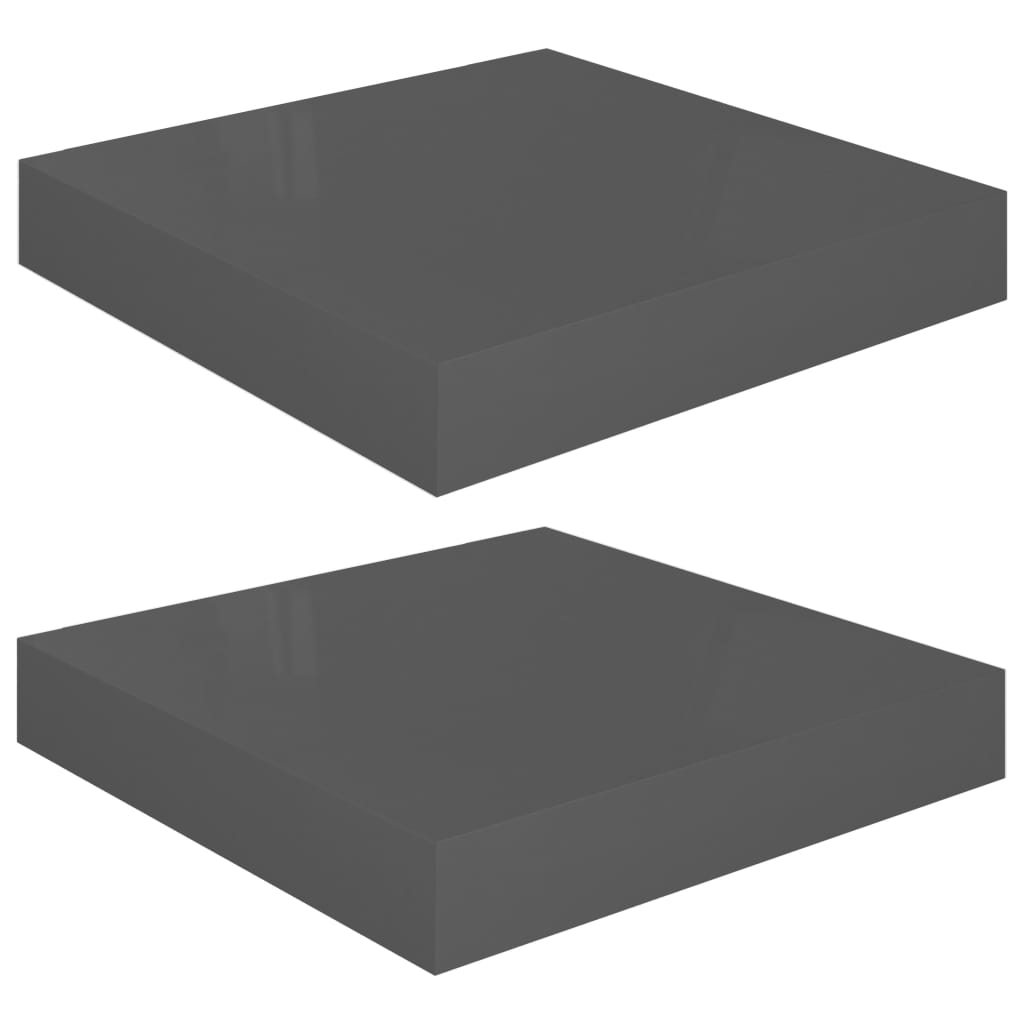 vidaXL Flytende vegghyller 2 stk høyglans grå 23x23,5x3,8 cm MDF