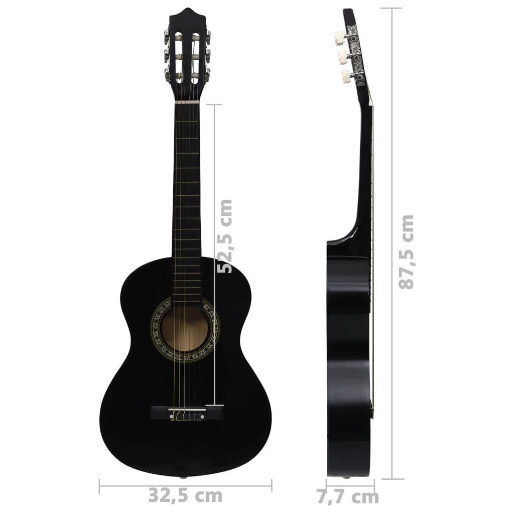 vidaXL Klassisk gitar 8-delers sett for nybegynnere 1/2 34" svart