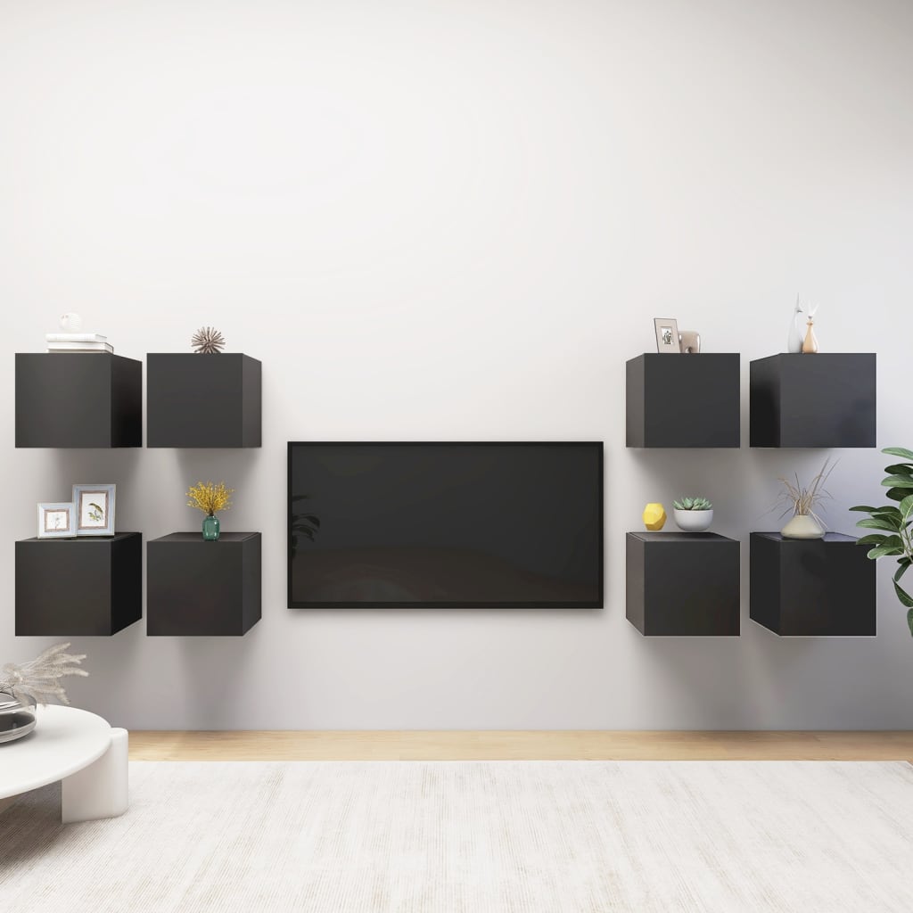 vidaXL Vegghengte TV-benker 8 stk grå 30,5x30x30 cm
