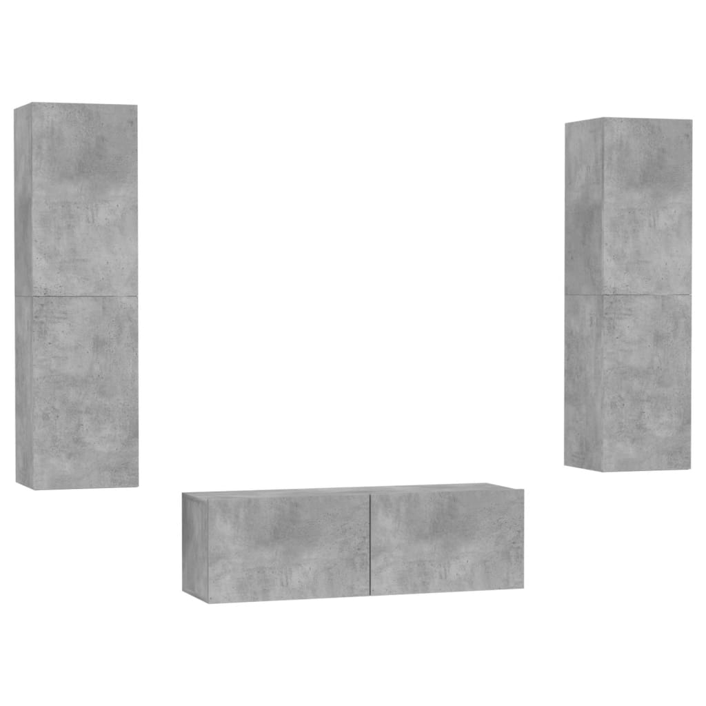 vidaXL TV-benksett 3 deler betonggrå sponplate