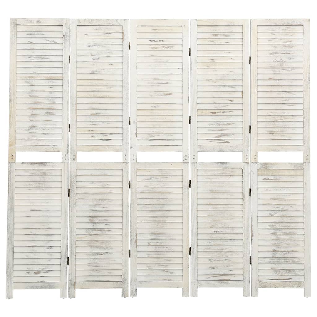 vidaXL Romdeler 5 paneler antikk hvit 178,5x166 cm heltre