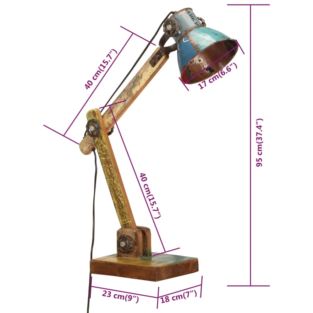vidaXL Industriell bordlampe flerfarget rund 23x18x95 cm E27