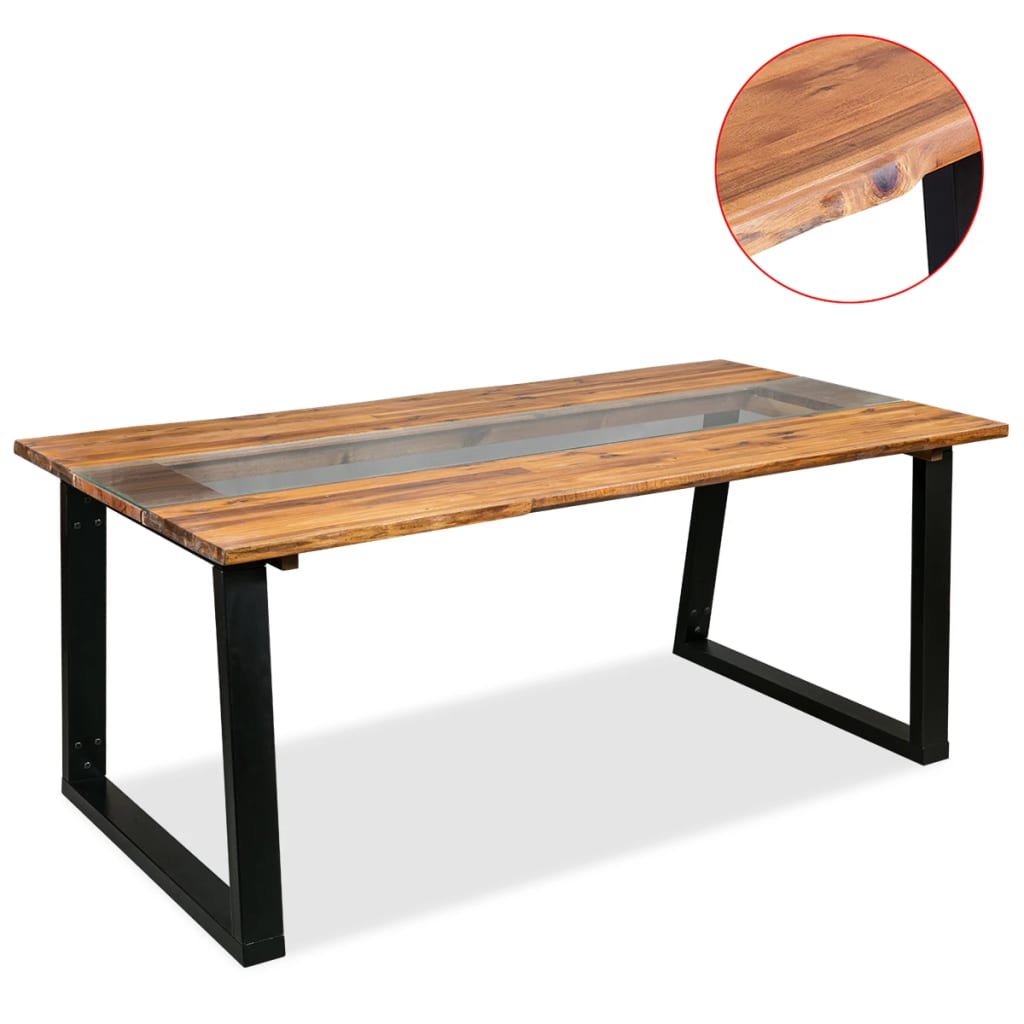 vidaXL Spisebord massivt akasiatre og glass 180x90x75 cm