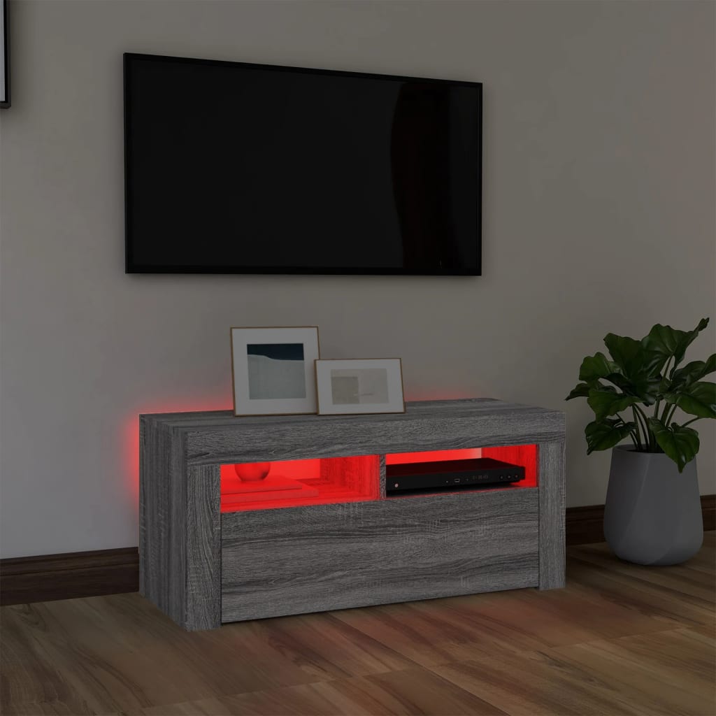 vidaXL TV-benk med LED-lys grå sonoma 90x35x40 cm