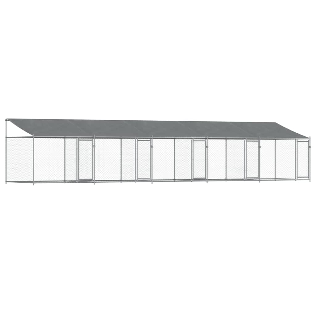 vidaXL Hundebur med tak og dør grå 10x2x2 m galvanisert stål