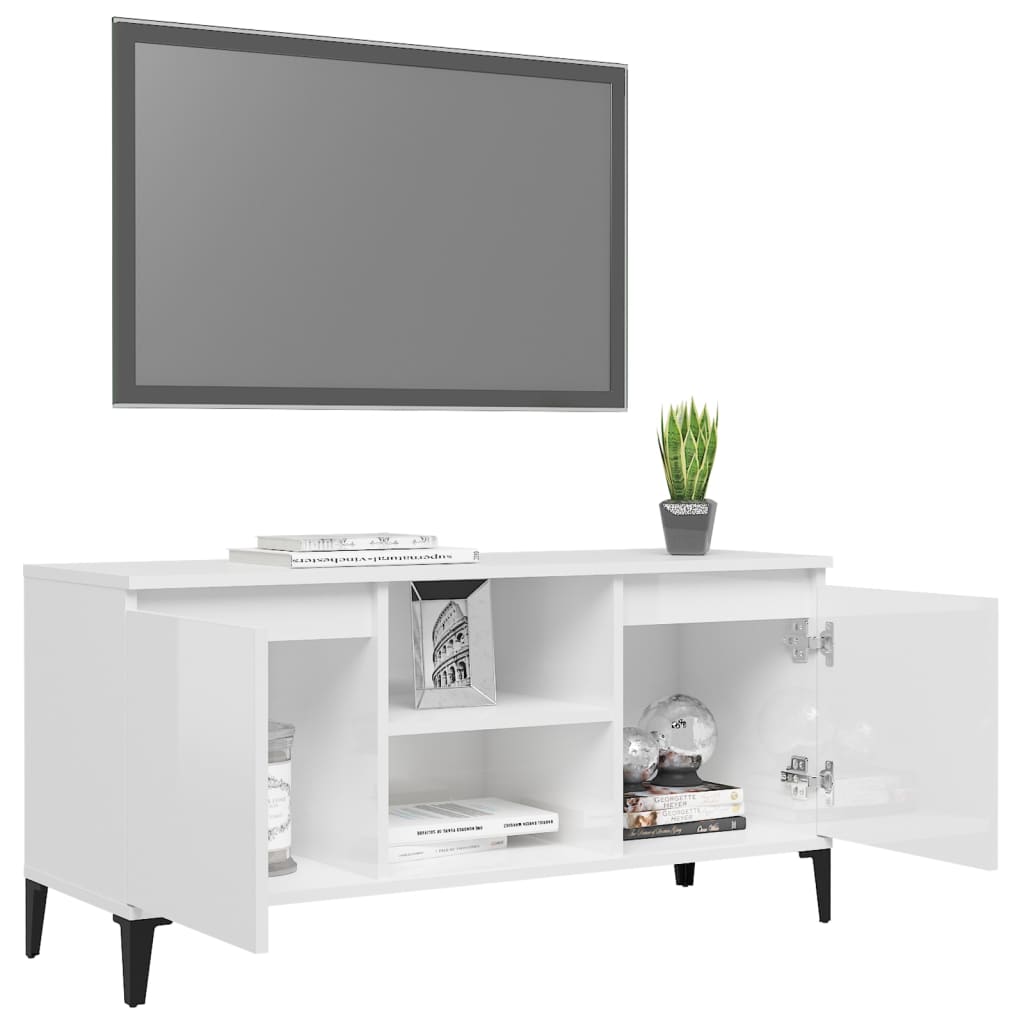 vidaXL TV-benk med metallben høyglans hvit 103,5x35x50 cm