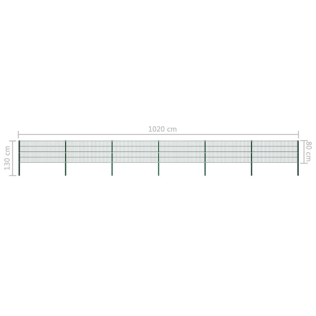 vidaXL Gjerdepanel med stolper jern 10,2x0,8 m grønn