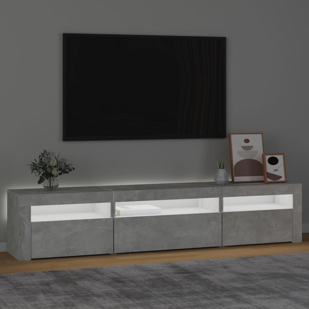 vidaXL TV-benk med LED-lys betonggrå 195x35x40 cm