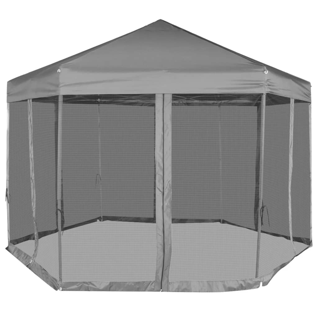 VidaXL Heksagonalt pop-up partytelt med 6 sidevegger grå 3,6x3,1 m