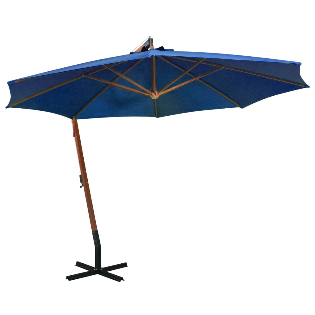 vidaXL Hengende parasoll med stolpe asurblå 3,5x2,9 m heltre gran