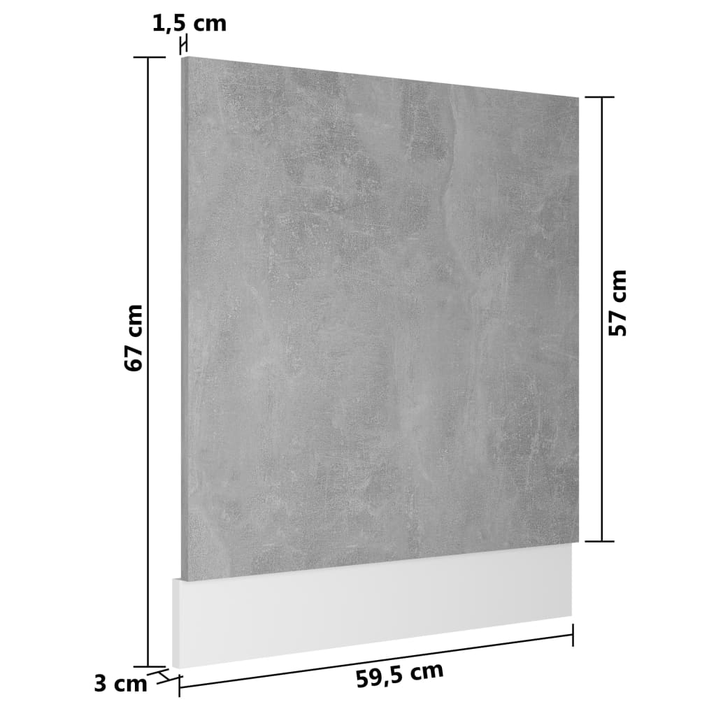vidaXL Oppvaskmaskinspanel betonggrå 59,5x3x67 cm sponplate