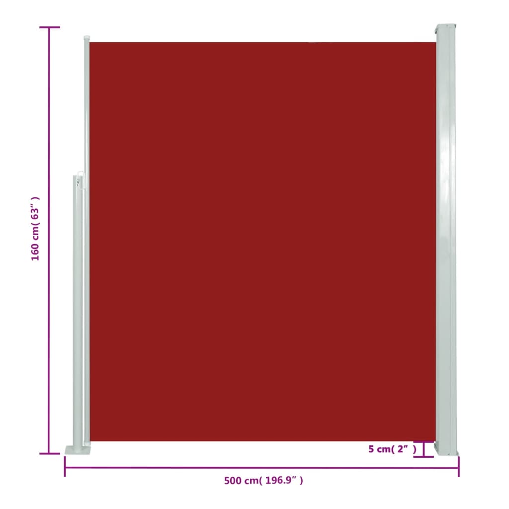 vidaXL Uttrekkbar sidemarkise 160 x 500 cm rød