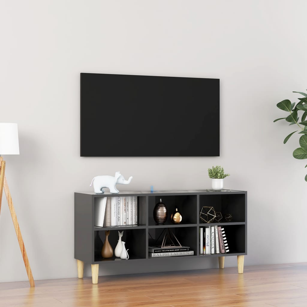vidaXL TV-benk med ben i heltre høyglans grå 103,5x30x50 cm