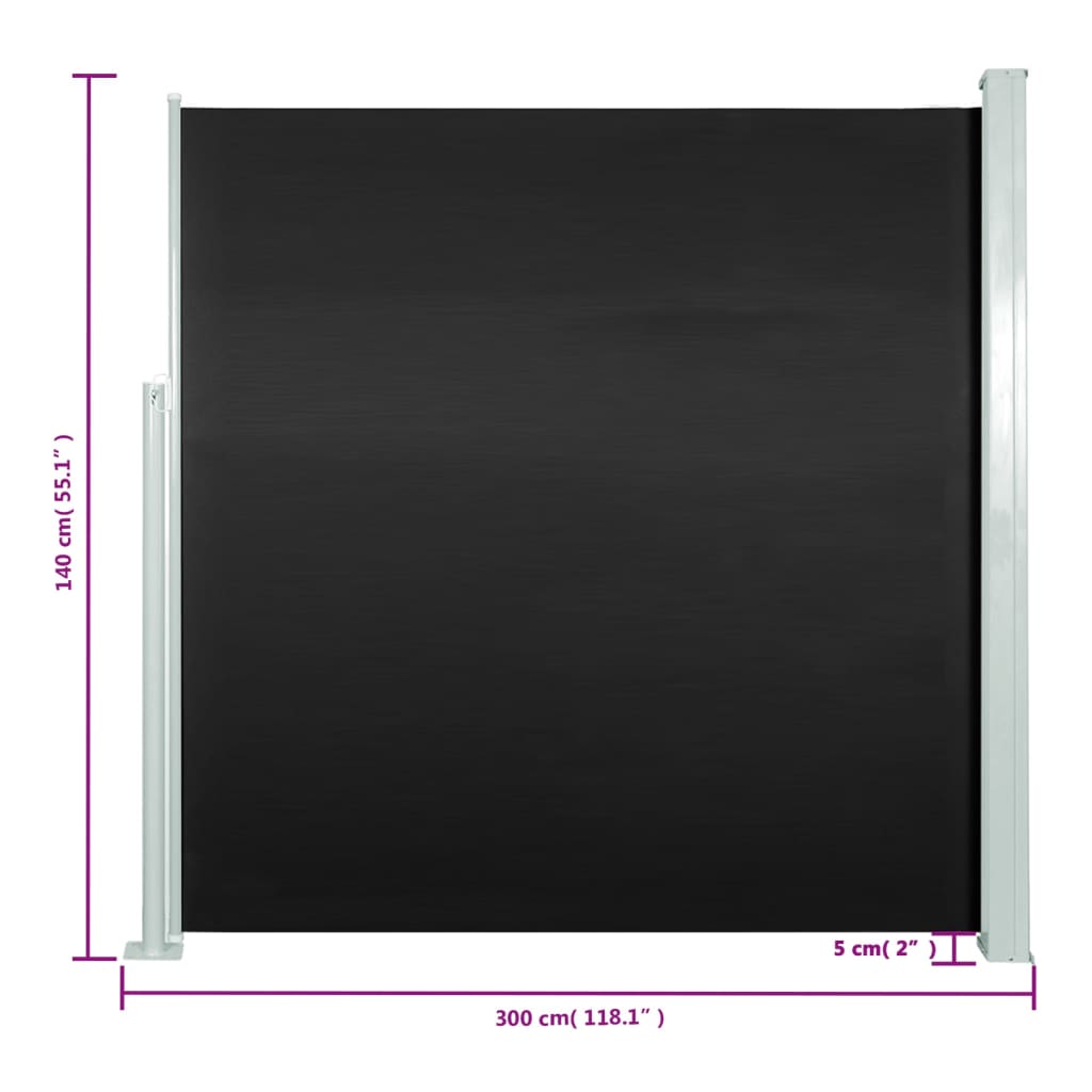 vidaXL Uttrekkbar sidemarkise 140x300 cm svart
