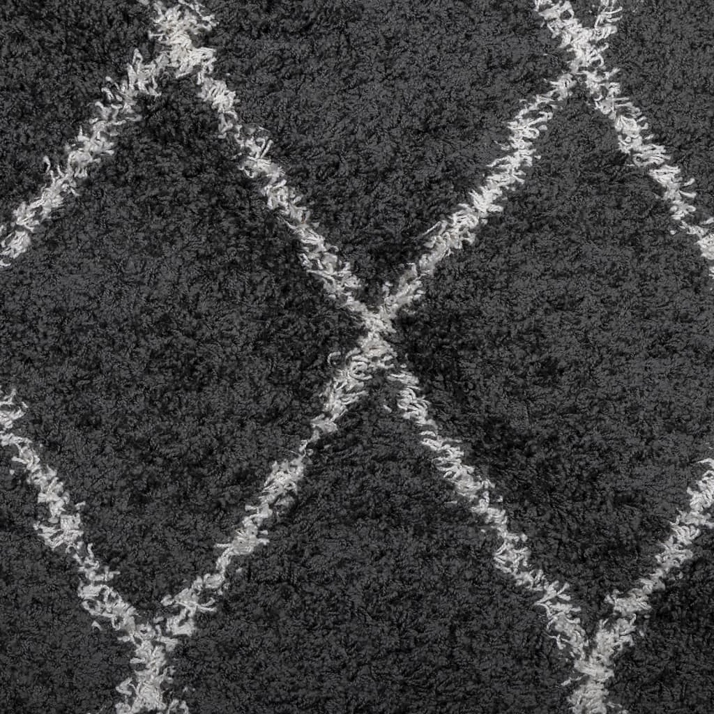 vidaXL Tykt teppe PAMPLONA høy luv moderne svart og kremhvit Ø100 cm