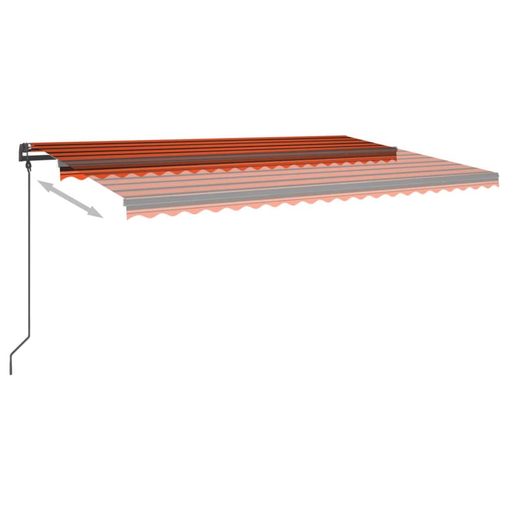 vidaXL Manuell uttrekkbar markise med stolper 5x3 m oransje og brun