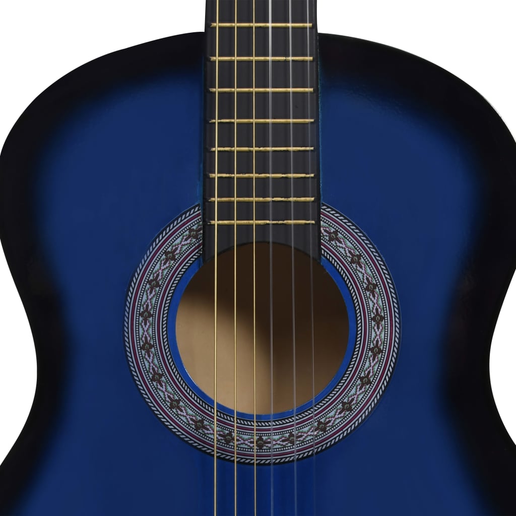 vidaXL Klassisk gitar for nybegynnere med veske blå 3/4 36"