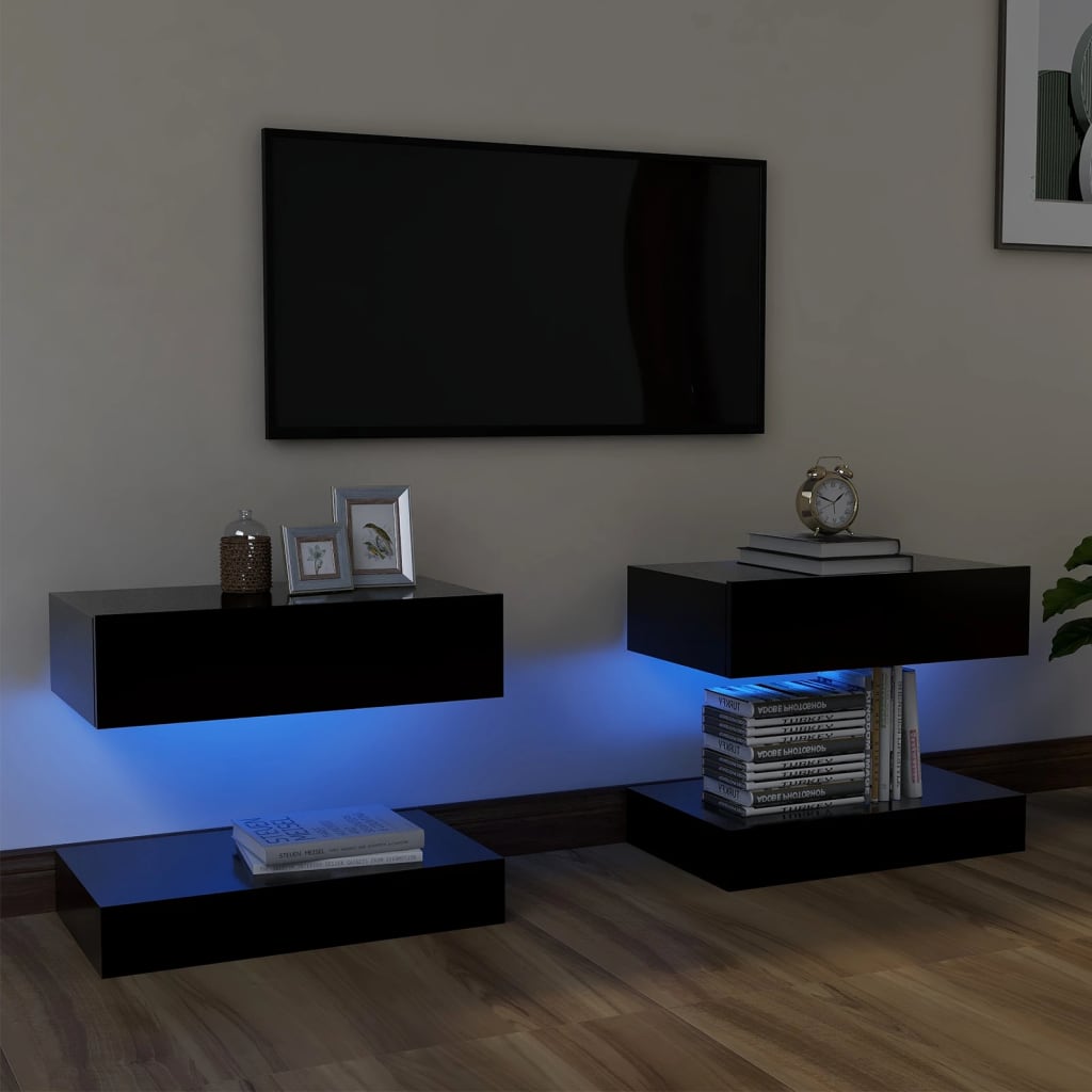 vidaXL TV-benk med LED-lys 2 stk svart 60x35 cm