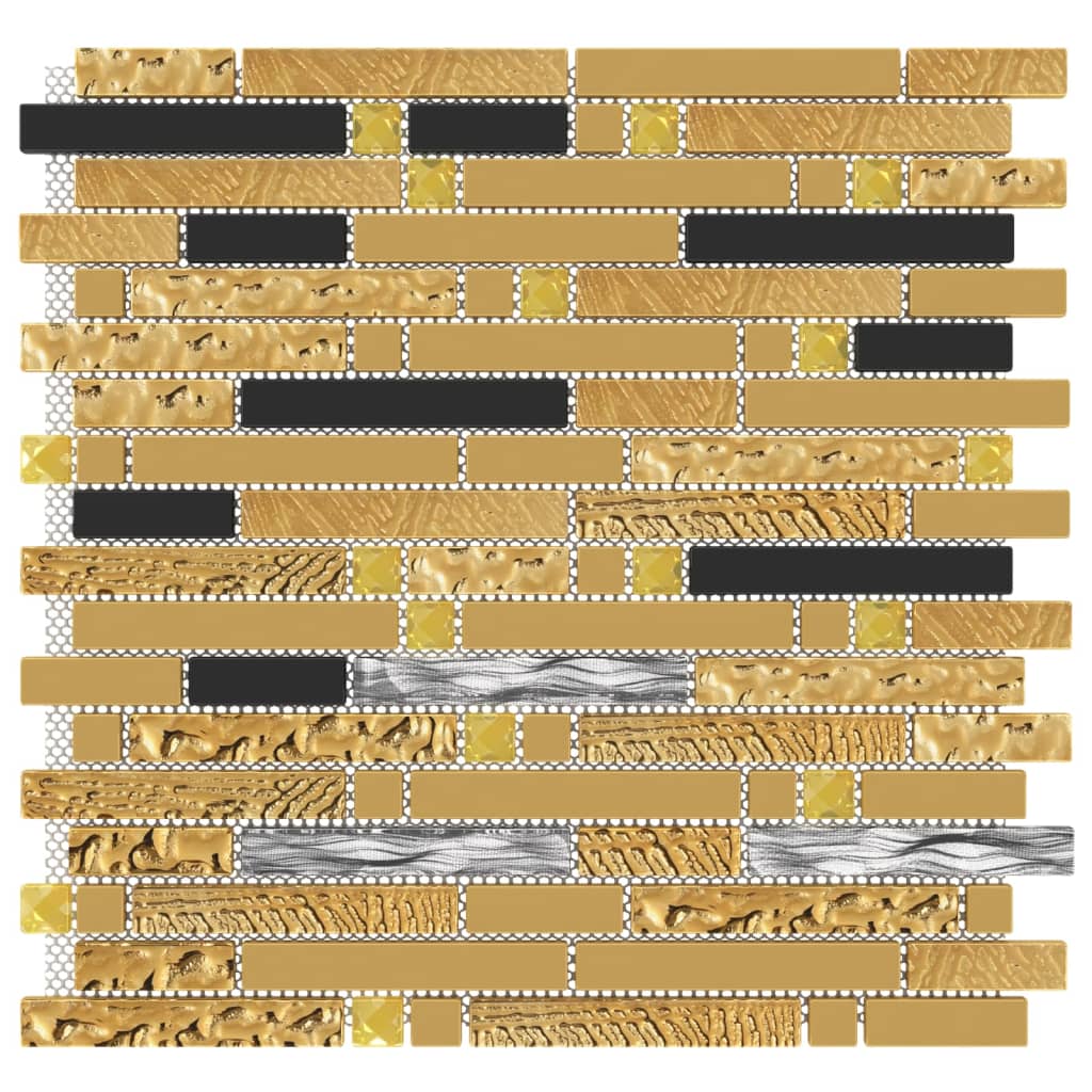 vidaXL Mosaikkfliser 11 stk svart og gull 30x30 cm glass