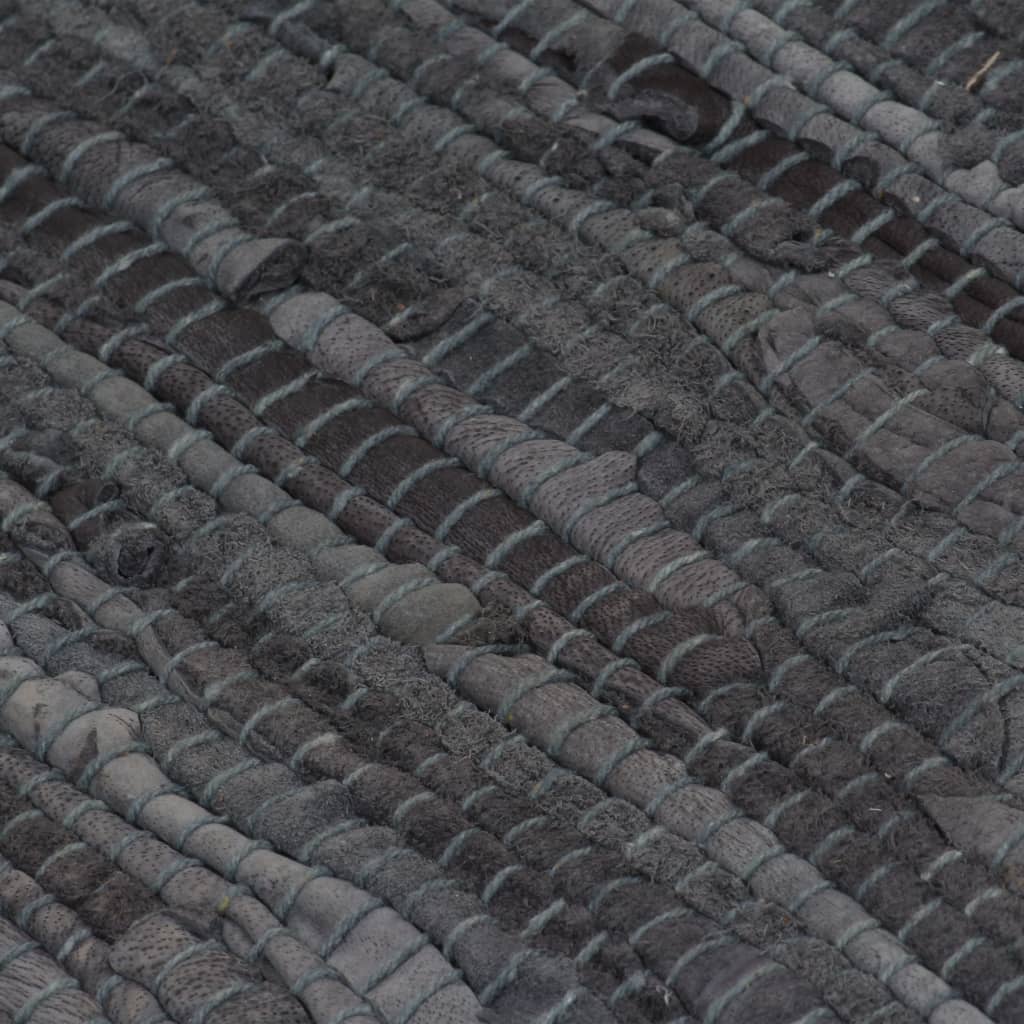 vidaXL Håndvevet Chindi teppe lær 190x280 cm grå