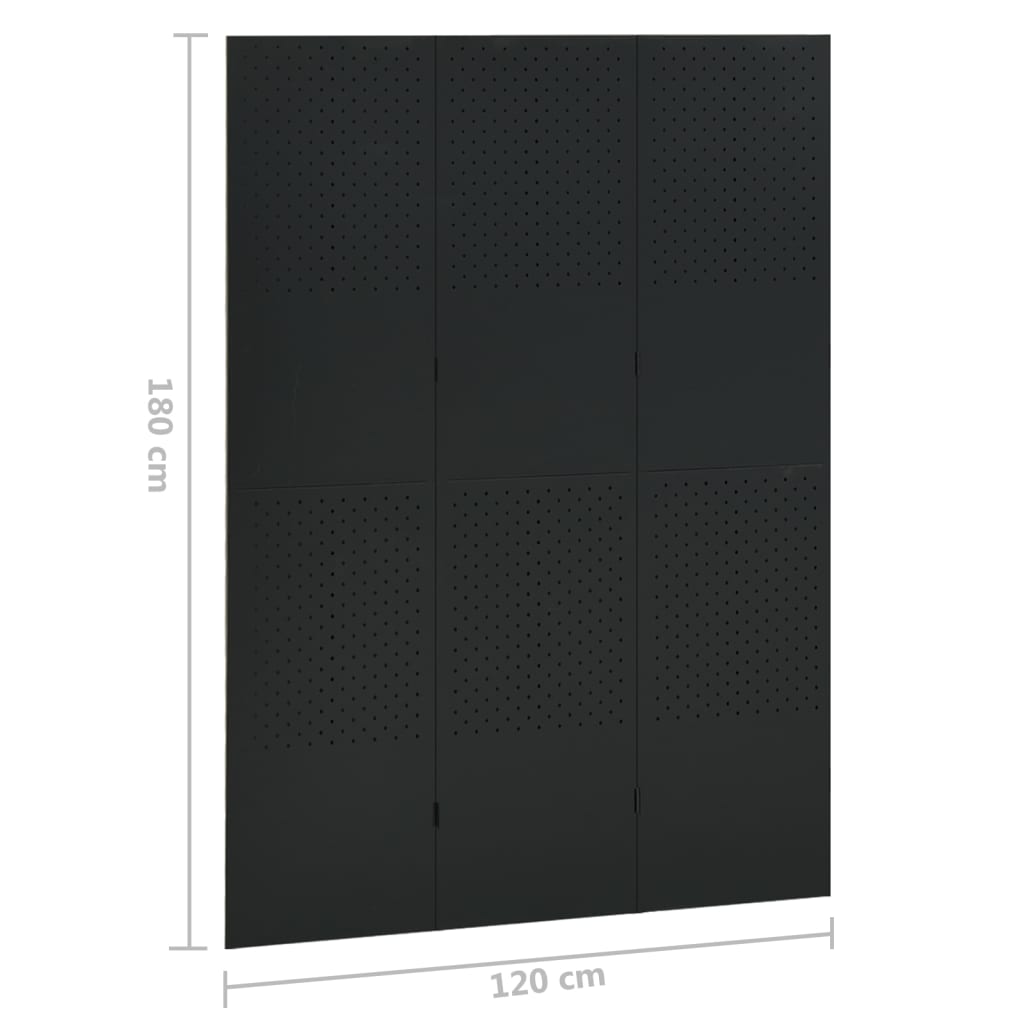 vidaXL Romdeler 3 paneler svart 120x180 cm stål