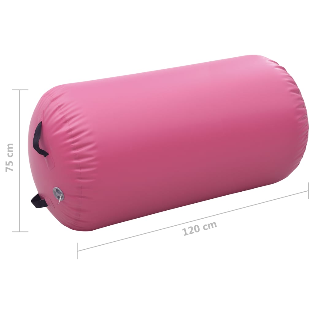 vidaXL Oppblåsbar gymnastikkrull med pumpe 120x75 cm PVC rosa