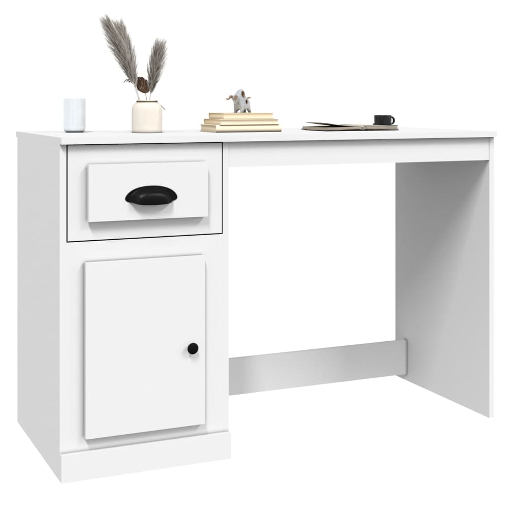 vidaXL Skrivebord med skuff hvit 115x50x75 cm konstruert tre