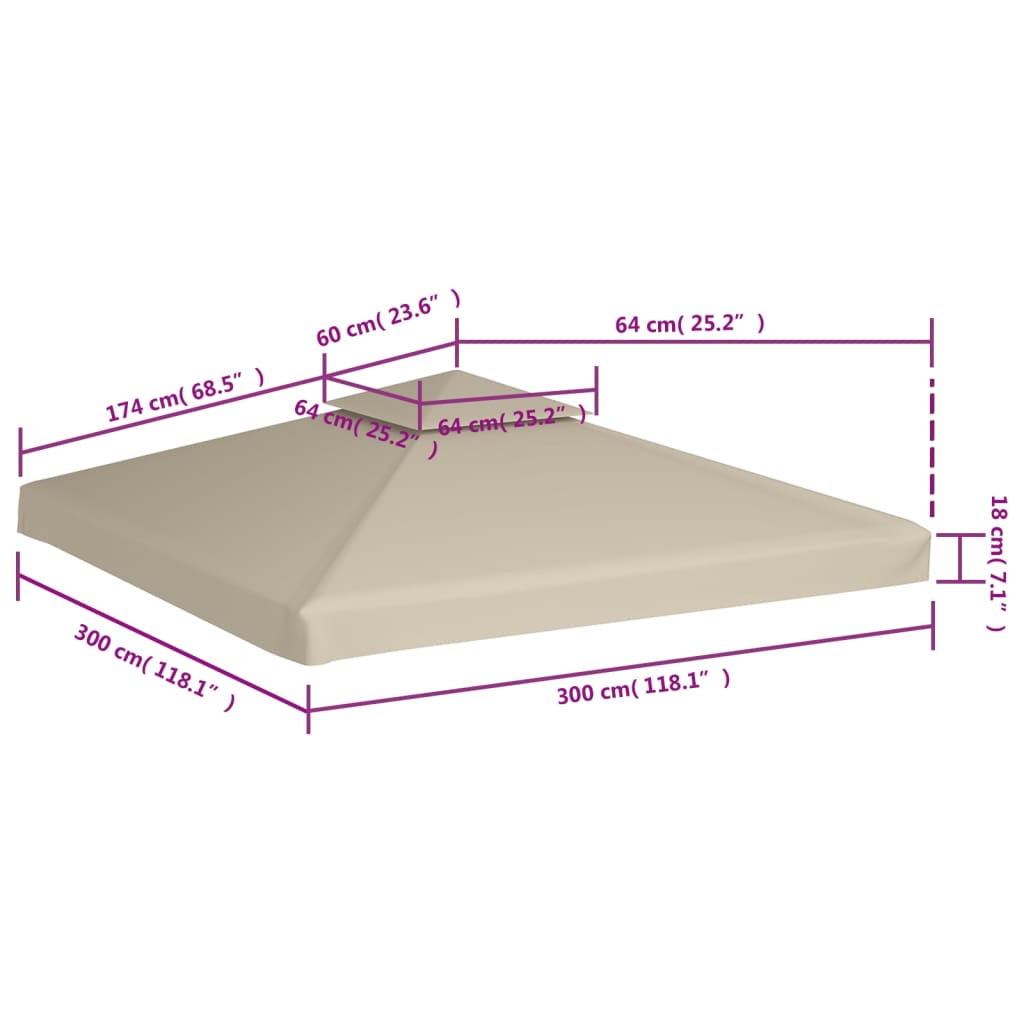 vidaXL Erstatningstrekk for paviljong 310 g/m² beige 3 x 3 m