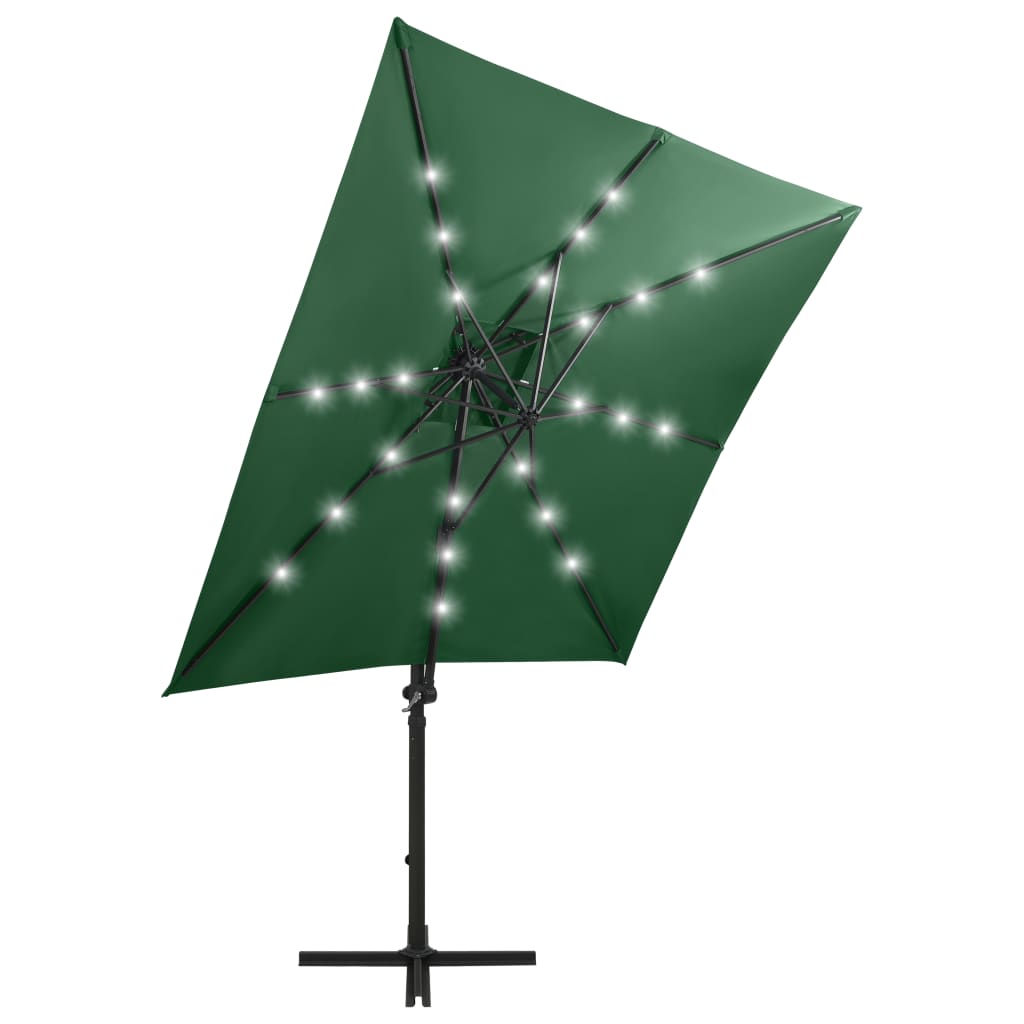 vidaXL Hengeparasoll med stang og LED-lys 250 cm grønn
