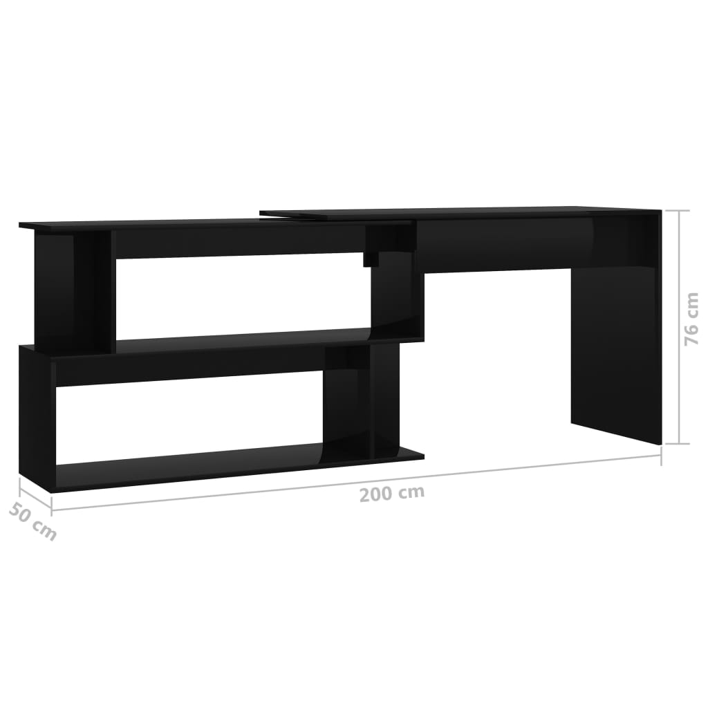 vidaXL Hjørneskrivebord høyglans svart 200x50x76 cm sponplate