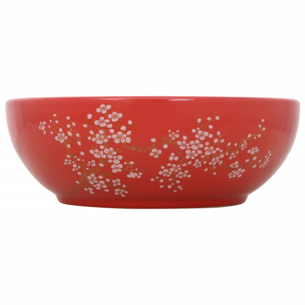 vidaXL Benkeservant hvit og rød rund Φ41x14 cm keramikk