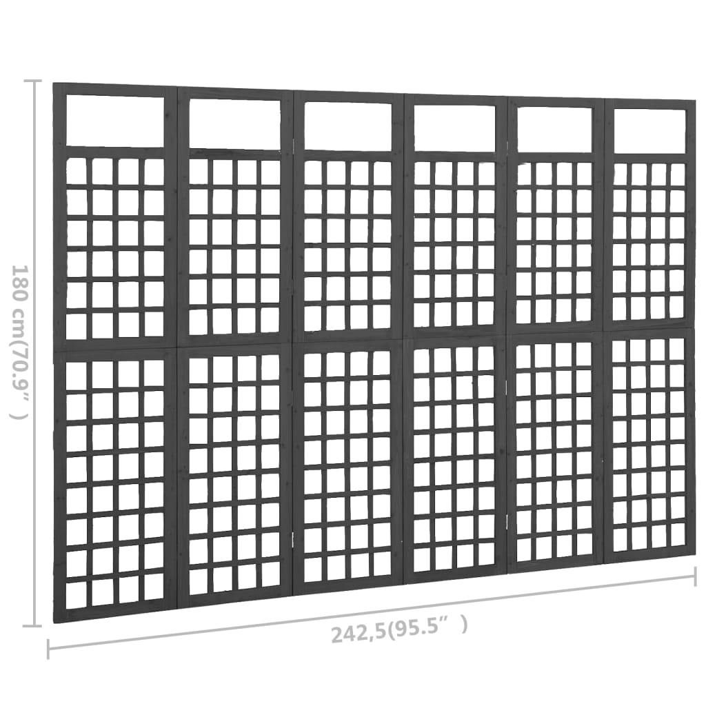 vidaXL Romdeler/espalier 6 paneler heltre svart 242,5x180 cm