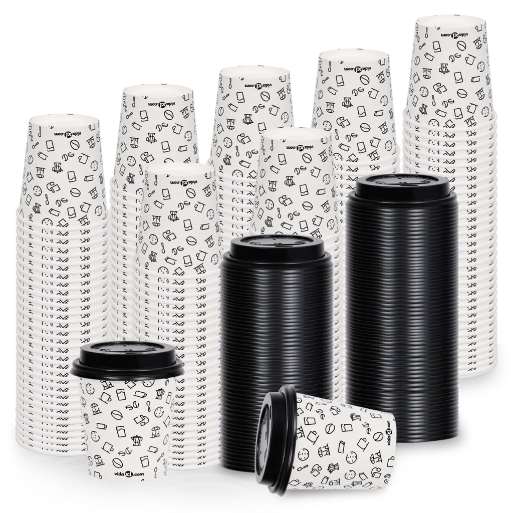 vidaXL Kaffepapirkopper med lokk 200 ml 500 stk hvit og svart