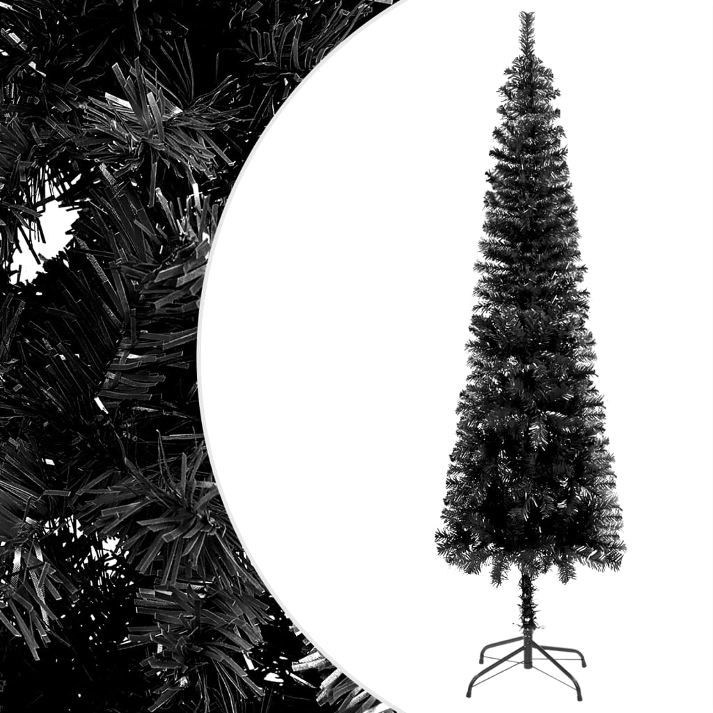 vidaXL Forhåndsbelyst slankt juletre svart 210 cm