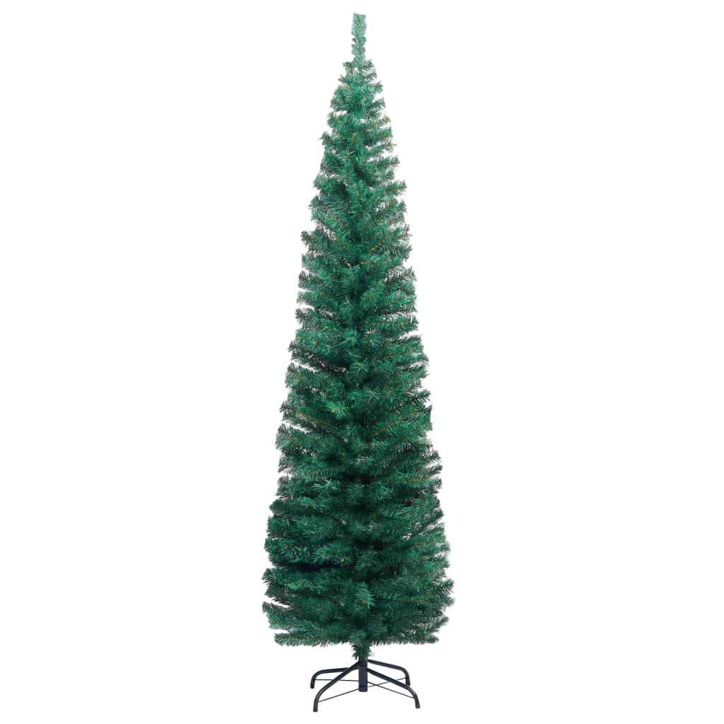vidaXL Forhåndsbelyst kunstig juletre med stativer grønn 210 cm PVC