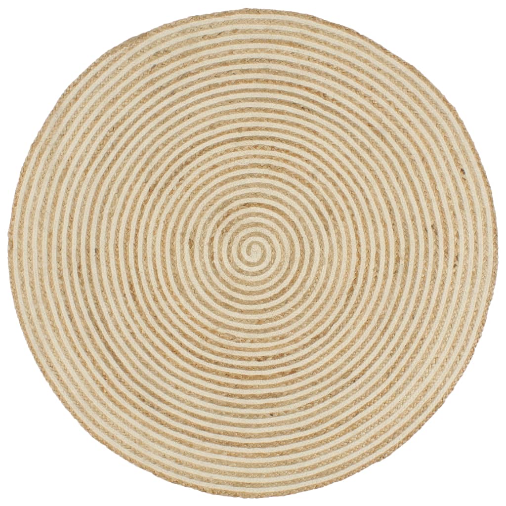 vidaXL Håndlaget juteteppe med spiral-design hvit 150 cm