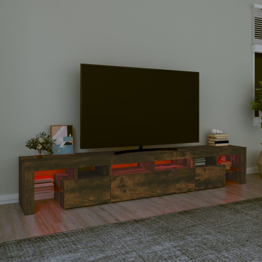 vidaXL TV-benk med LED-lys røkt eik 230x36,5x40 cm