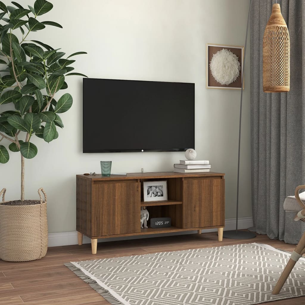 vidaXL TV-benk med ben i heltre brun eik 103,5x35x50 cm
