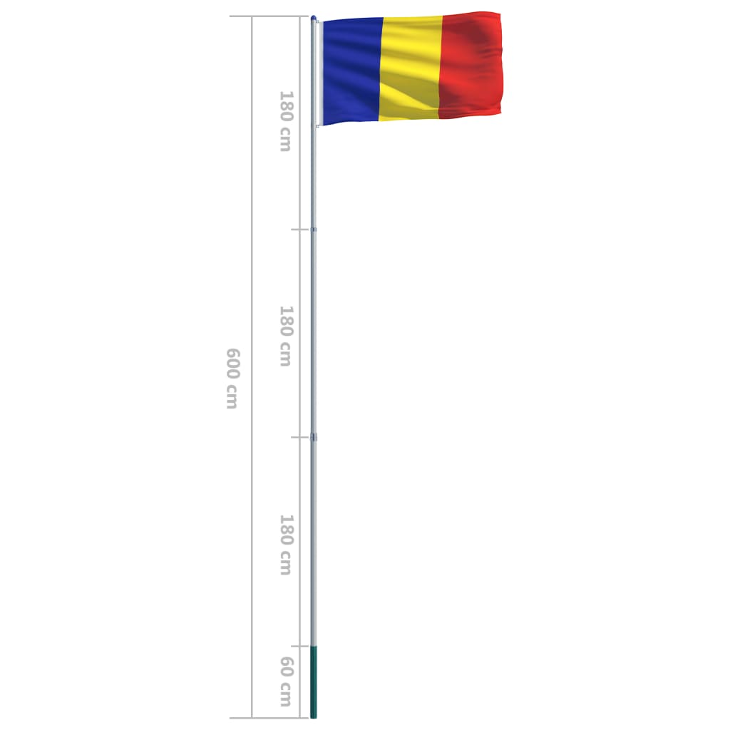 vidaXL Rumensk flagg og stang aluminium 6 m