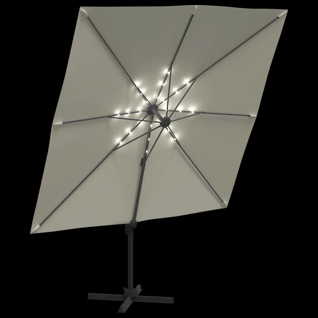 vidaXL Hengeparasoll med LED sandhvit 400x300 cm
