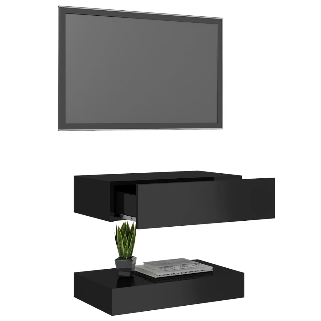 vidaXL TV-benk med LED-lys høyglans svart 60x35 cm